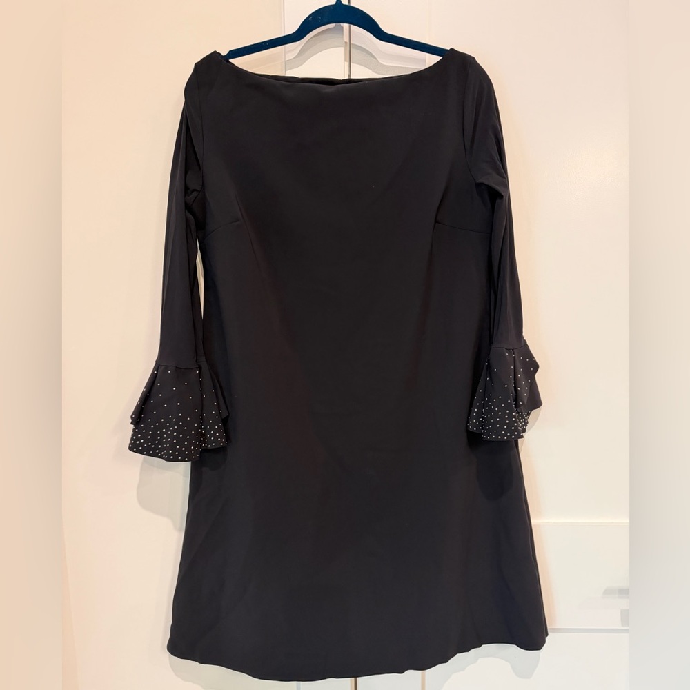 Chiara Boni Elegant Black Dress With Sequin Ruffle Sleeve Detail Sz 50 US 12 XL - Picture 9 of 17